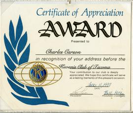 Kiwanis Club of Tacoma Appreciation Award