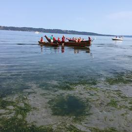 Tribal Members Launching Canoes at Dash Point (2018) -- 09