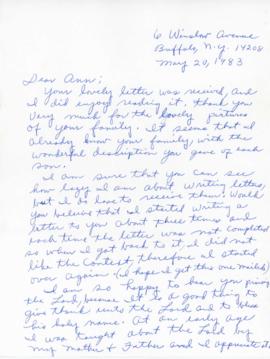 Letter to Ann from Oris Washington, 1983