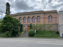 The Carnegie section of the Tacoma Main Branch Library boarded up on 6/5/2020