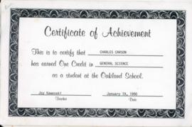 Oakland School Certificates of Achievement