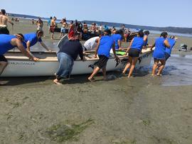 Tribal Members Launching Canoes at Dash Point (2018) -- 07
