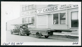 Load of Cedar for Canoes on Rucker Brothers' Car and Trailer in Front of Willits Brothers Shop, D...