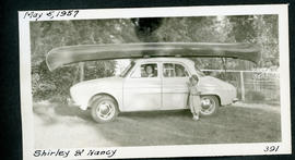 Shirley Clifford Beckim and Nancy-Anne Beckim with Car and Willits Canoe May 5, 1957