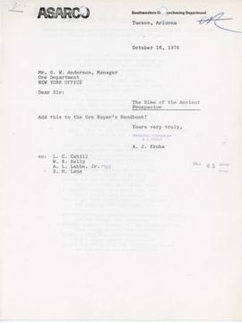 Correspondence From A.J. Kroha To G.W. Anderson Manager of Ore Department And Attached Poem “The ...