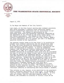 WA State Historical Society Correspondence 1975