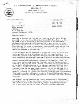 US Environmental Protection Agency (EPA) to Armand Labbe, Apr. 5, 1977