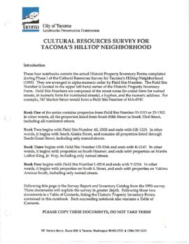 1993 Cultural Resources Survey For Tacoma's Hilltop Neighborhood