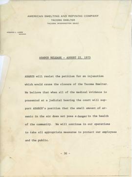 ASARCO Release “ASARCO will resist the petition for an injunction” August 1975