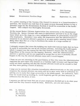 Bicentennial Pavilion Stage Correspondence 1976