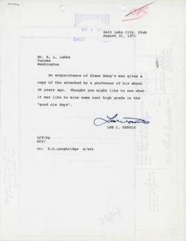 Correspondence And Attached Documents From A.L. Labbe To Lee C. Travis