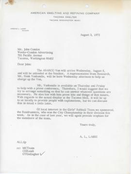 Correspondence From A.L. Labbe To John Condon August 1973