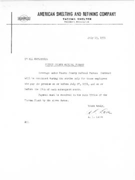 Armand Labbe to Employees Letter, Medical During Strike, July 13, 1971