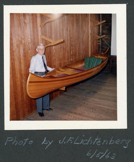 Earl Willits With Completed Willits Canoe, Photo by J. F. Lichtenberg,  June 5, 1963