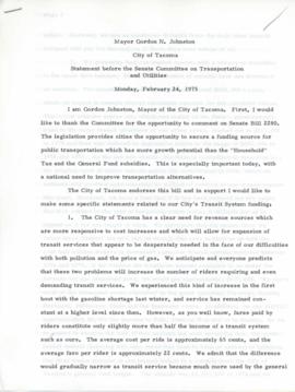 Statement before Senate Committee on Transportation and Utilities 1975
