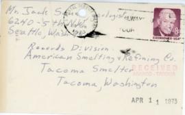 Correspondence From Geologist Jack Sauer To ASARCO Requesting Records April 1973