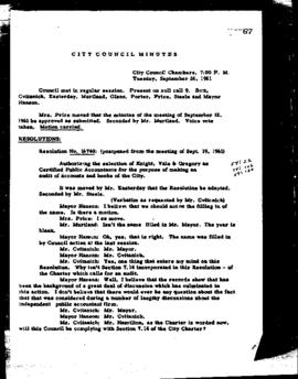 City Council Meeting Minutes, September 26, 1961