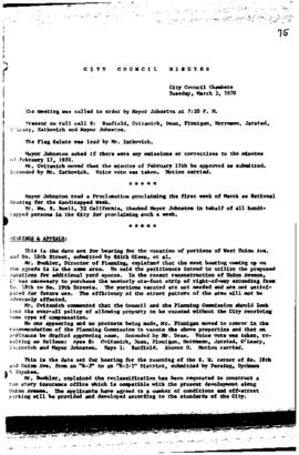 City Council Meeting Minutes, March 3, 1970