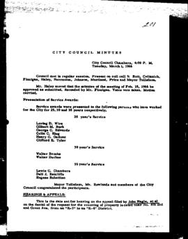 City Council Meeting Minutes, March 1, 1966