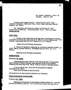 City Council Meeting Minutes, March 6, 1962