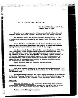 City Council Meeting Minutes, September 1, 1964