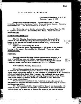 City Council Meeting Minutes, August 8, 1961