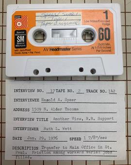 Another View, Railroad Support: Harold A. Speer (Interview No. 17, Tape No. 2)
