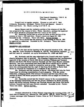 City Council Meeting Minutes, August 1, 1961