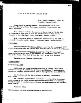 City Council Meeting Minutes, August 7, 1962