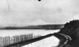 Northern Pacific Railroad track along Commencement Bay, Tacoma, Washington Territory