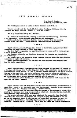City Council Meeting Minutes, September 16, 1970