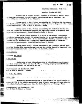 City Council Meeting Minutes, October 21, 1957