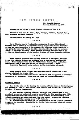 City Council Meeting Minutes, November 17, 1970