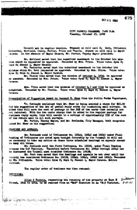 City Council Meeting Minutes, October 25, 1960