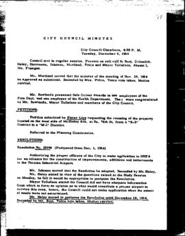 City Council Meeting Minutes, December 8, 1964