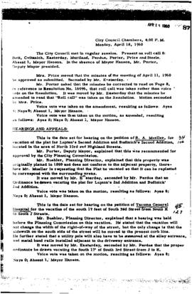 City Council Meeting Minutes, April 18, 1960