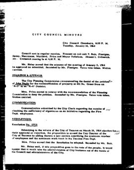 City Council Meeting Minutes, January 14, 1964