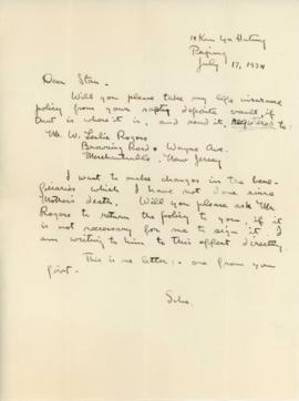 T. Handforth Letter to Stan from China July 17th, 1934