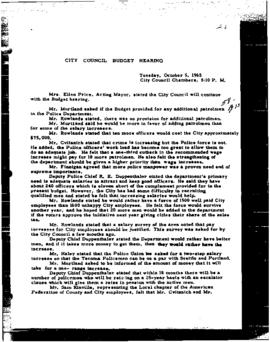 City Council Meeting Minutes, Budget, October 5, 1965