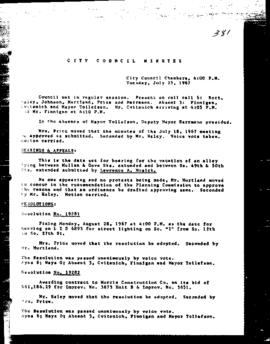 City Council Meeting Minutes, July 25, 1967