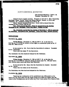 City Council Meeting Minutes, November 21, 1961