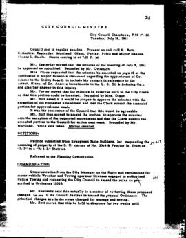 City Council Meeting Minutes, July 18, 1961