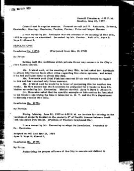 City Council Meeting Minutes, May 25, 1959