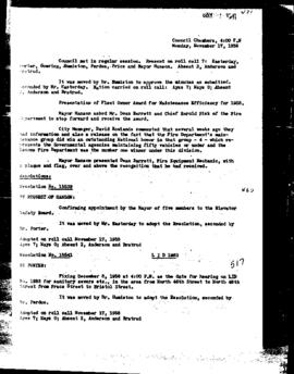 City Council Meeting Minutes, November 17, 1958