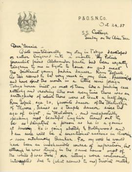 T. Handforth letter to Nannie from sea dated October 24th, 1937