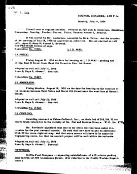 City Council Meeting Minutes, July 21, 1958