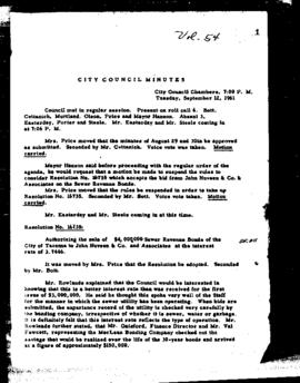 City Council Meeting Minutes, September 12, 1961