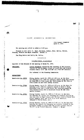 City Council Meeting Minutes, April 2, 1974