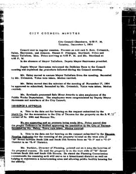 City Council Meeting Minutes, December 1, 1964