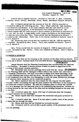 City Council Meeting Minutes, August 16, 1960
